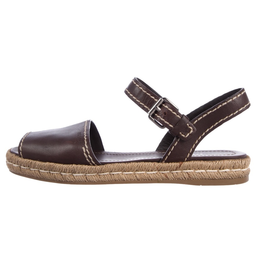 Prada Leather Ankle-Strap Espadrilles brown, 40